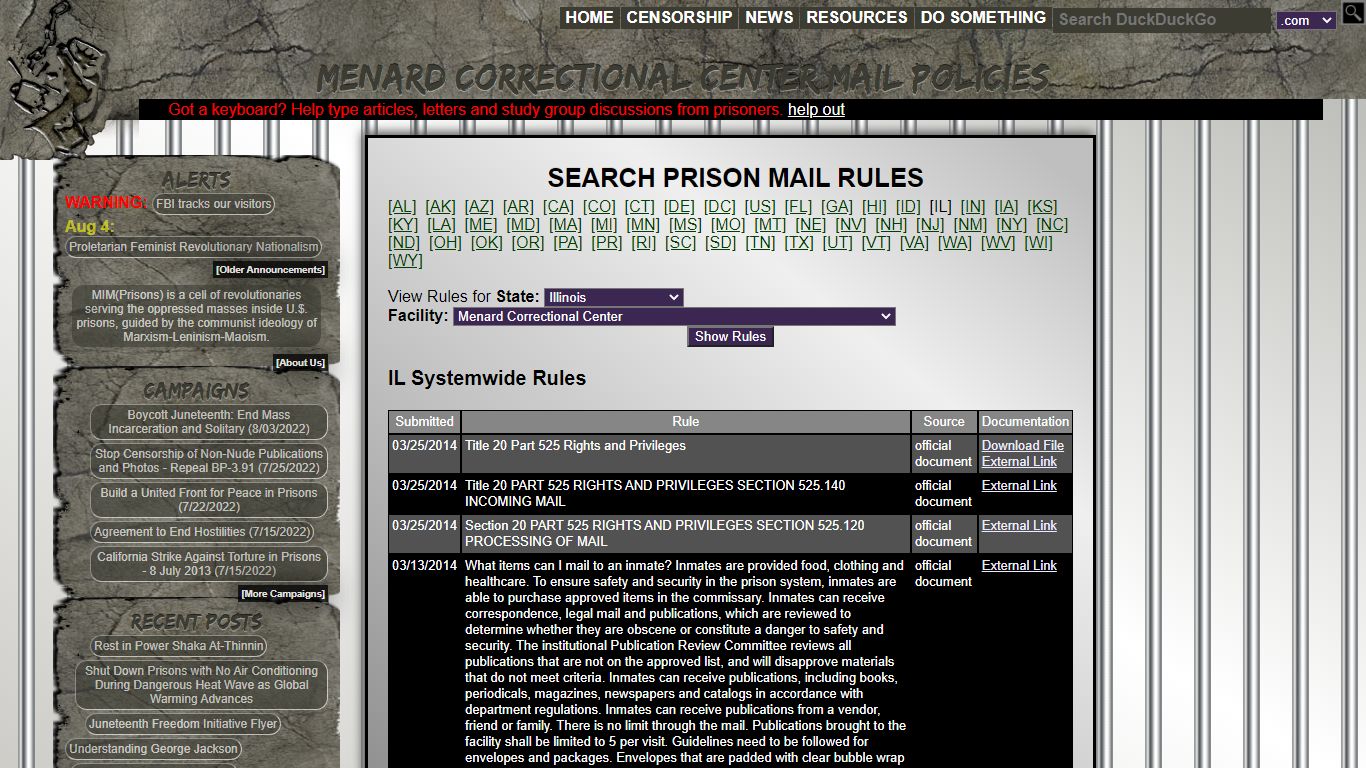 Menard Correctional Center Mail Policies